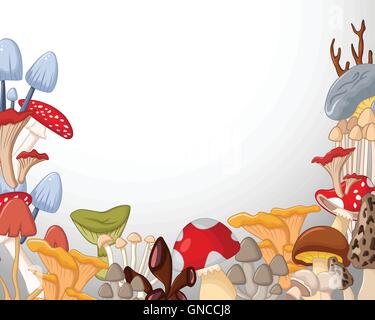 Con diversi tipi di funghi sfondo bianco Illustrazione Vettoriale