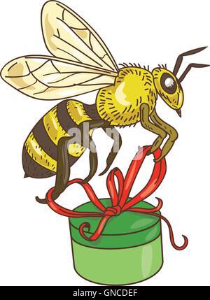 Bee portando scatola regalo di disegno Illustrazione Vettoriale