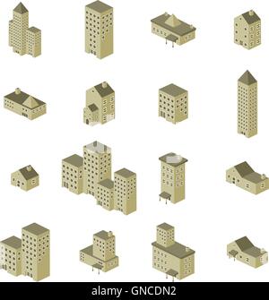 Edificio isometrico impostato Illustrazione Vettoriale
