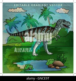 Dinosauro nell'habitat. Illustrazione Vettoriale di Allosaur Illustrazione Vettoriale