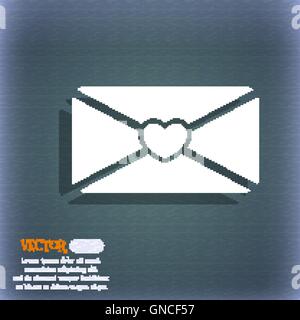 Lettera d'amore icona. Sul blu-verde sfondo astratto con ombra e lo spazio per il tuo testo. Vettore Illustrazione Vettoriale