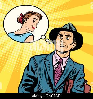 L'uomo pensa circa una donna Illustrazione Vettoriale