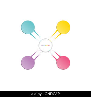 Infografico colorato modello a forma di petali di fiori per quattro posizione, passaggi e area di testo Foto Stock