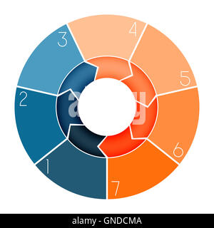 Modello di anello infografico grafico area di testo numerati per sette posizione Foto Stock