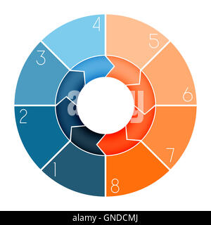 Modello di anello infografico grafico area di testo numerati per otto posizione Foto Stock