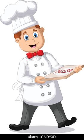 Cartoon Chef holding italiana Pizza originale Illustrazione Vettoriale