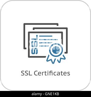 I certificati SSL e la relativa icona. Design piatto. Illustrazione Vettoriale