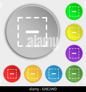 Il segno meno in un'icona quadrata segno. Simbolo sul piatto di otto pulsanti. Vettore Illustrazione Vettoriale