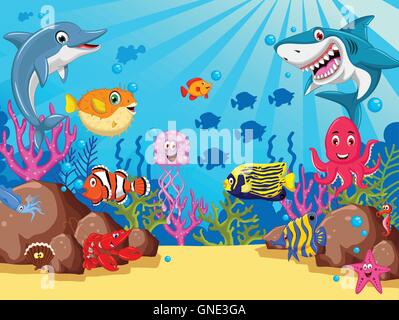 Funny cartoon SEA LIFE per la progettazione Illustrazione Vettoriale