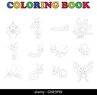 Libro da colorare con una collezione di insetti Illustrazione Vettoriale