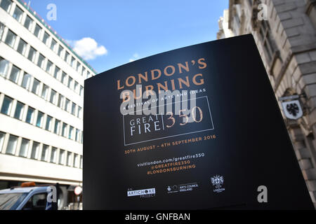 Inner temple di Londra, Regno Unito. Il 30 agosto 2016. Londra è segno di masterizzazione, Grande Incendio 350 Foto Stock