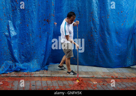 Villaggio di Bunol, Valencia, Spagna. Il 31 agosto, 2016. L'annuale "Tomatina', pomodoro lotta fiesta, nel villaggio di Bunol, Valencia, Spagna, mercoledì 31 agosto, 2016. Credito: Gtres Información más Comuniación on line,S.L./Alamy Live News Foto Stock