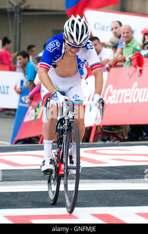 Peña Cabarga, Spagna. 31 Agosto, 2016. Kenny Elissonde (FDJ) termina l'undicesima tappa della corsa di ciclismo de 'La Vuelta a España " (Tour di Spagna) tra Colunga e Peña Cabarga su agosto 31, 2016 a Peña Cabarga, Spagna. Credito: David Gato/Alamy Live News Foto Stock