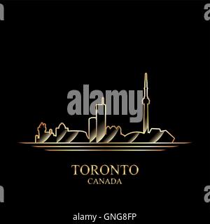 Silhouette di oro di Toronto su sfondo nero Illustrazione Vettoriale