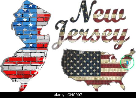 Stati Uniti d'America stato del New Jersey su un muro di mattoni Illustrazione Vettoriale