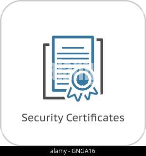 I certificati di sicurezza e la relativa icona. Design piatto. Illustrazione Vettoriale