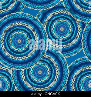 Blu senza soluzione di continuità geometrica etnica Maglia. Stile sfondo del cerchio. Illustrazione Vettoriale