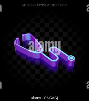 Icona di medicina: 3d neon incandescente stetoscopio in fatto di vetro, EPS 10 vettore. Illustrazione Vettoriale