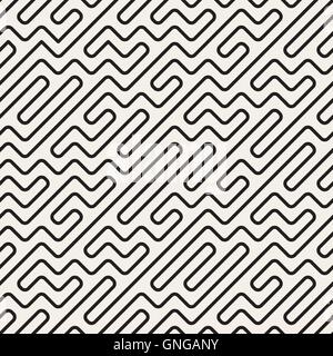 Vector Seamless in bianco e nero arrotondato geometrica Maze pattern di linee Illustrazione Vettoriale