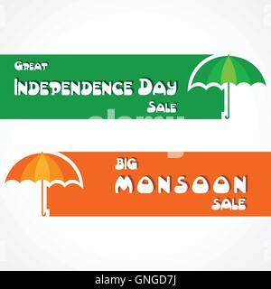 Big monsone e Giorno Di Indipendenza Vendita banner per diversi tipi di sconti in vettore di stock Illustrazione Vettoriale