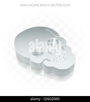 Icona di medicina: metallica piana 3d Scull, le ombre trasparenti, EPS 10 vettore. Illustrazione Vettoriale