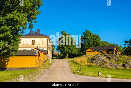 Case sul Mustasaari isola Suomenlinna - Helsinki, Finlandia Foto Stock