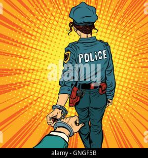 Follow me, una donna funzionario di polizia viene arrestato con la mano Illustrazione Vettoriale