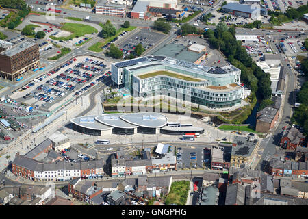 Rochdale centro città ri-sviluppo, ripresa dall'aria, Nord Ovest Inghilterra,UK Foto Stock