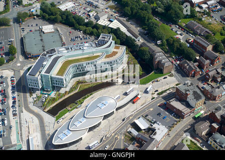 Rochdale centro città ri-sviluppo, ripresa dall'aria, Nord Ovest Inghilterra,UK Foto Stock