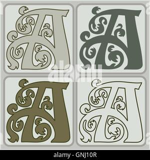 "Un' iniziale in quattro varianti. Lo stile Art Nouveau design lettera per sigla, logo, monogramma. Illustrazione Vettoriale