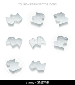 Vacanza set di icone: diverse viste della mappa metallico, le ombre trasparenti, EPS 10 vettore. Illustrazione Vettoriale