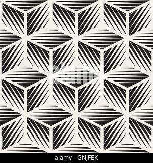 Vector Seamless in forma di cubo linee Engravement modello geometrico Illustrazione Vettoriale