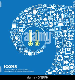 Termometro temperatura simbolo segno. Bella serie di belle icone spirale intrecciata nel centro di una grande icona. Vettore Illustrazione Vettoriale