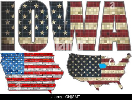 Stati Uniti d'America Stato di Iowa su un muro di mattoni Illustrazione Vettoriale