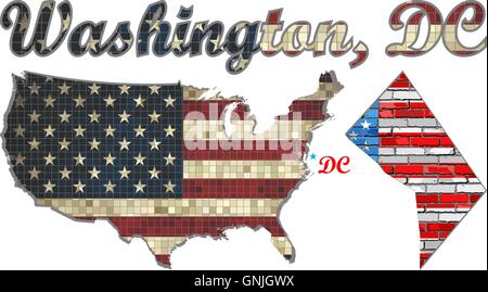 Stati Uniti d'America stato di Washington, D.C. su un muro di mattoni Illustrazione Vettoriale