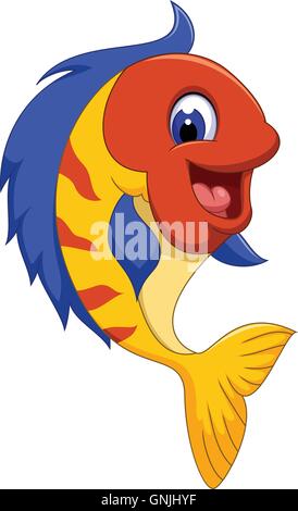 Divertente pesce simpatico cartoon close up Illustrazione Vettoriale