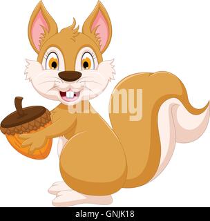 Scoiattolo simpatico cartoon holding nocciola Illustrazione Vettoriale
