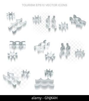 Vacanza set di icone: diverse viste della spiaggia metallico, le ombre trasparenti, EPS 10 vettore. Illustrazione Vettoriale