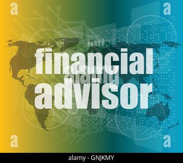 Advisor finanziario parola sulla schermata digitale, Mission control interface hi vettore tecnologia virgolette con linea sottile discorso b Illustrazione Vettoriale