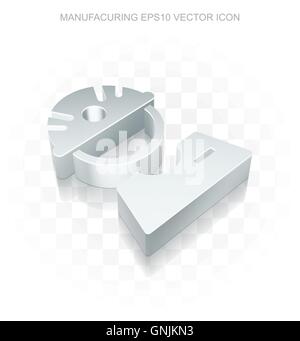 Icona del settore: metallica piana 3d'operaio di fabbrica, le ombre trasparenti, EPS 10 vettore. Illustrazione Vettoriale