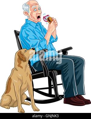 Il vecchio uomo di mangiare hamburger Illustrazione Vettoriale
