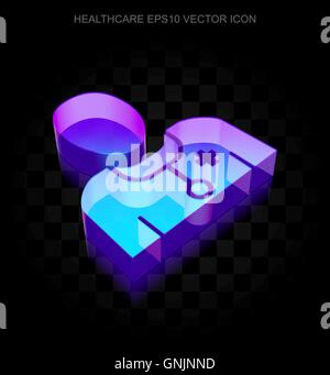 Icona di medicina: 3d neon incandescente medico realizzato in vetro, EPS 10 vettore. Illustrazione Vettoriale