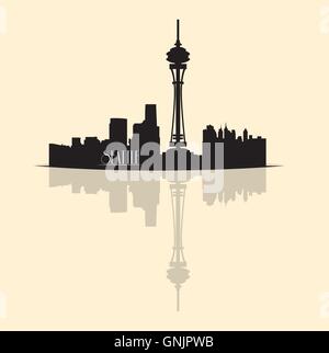 Isolato skyline di Seattle con una riflessione su uno sfondo bianco Illustrazione Vettoriale