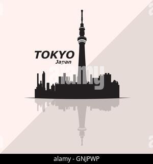 Isolato skyline di Tokyo su uno sfondo colorato Illustrazione Vettoriale