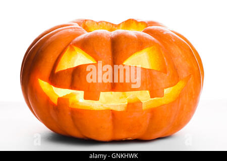 Singola Zucca di Halloween. Scary Jack O'faccia lanterna Foto Stock