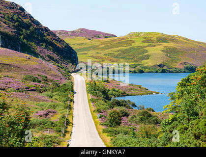 Remote autostrada A894 parte della costa del Nord 500 itinerario turistico, nella regione delle Highlands, vicino Scourie Nord Scozia in estate,Regno re Foto Stock