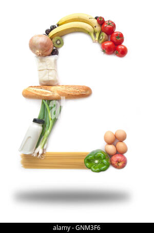 Il cibo a fare la spesa nella forma della Sterling Pound simbolo Foto Stock
