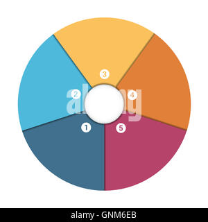 Colorate a forma di petali di fiori intorno al cerchio. Infografico modello la posizione 5. Grafico a torta Foto Stock