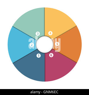 Colorate a forma di petali di fiori intorno al cerchio. Infografico modello 6 posizione. Grafico a torta Foto Stock