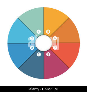 Colorate a forma di petali di fiori intorno al cerchio. Infografico modello a 8 posizioni. Grafico a torta Foto Stock